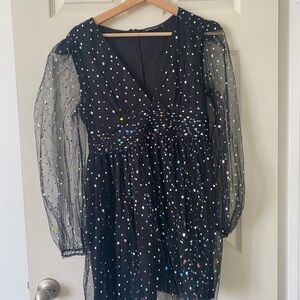 Black Sheer Polka Dot Dress